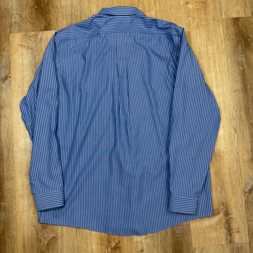 Eddie Bauer Mens XL Tall Blue White Striped Wrinkle Resistant Relaxed Fit Shirt - Picture 5 of 5